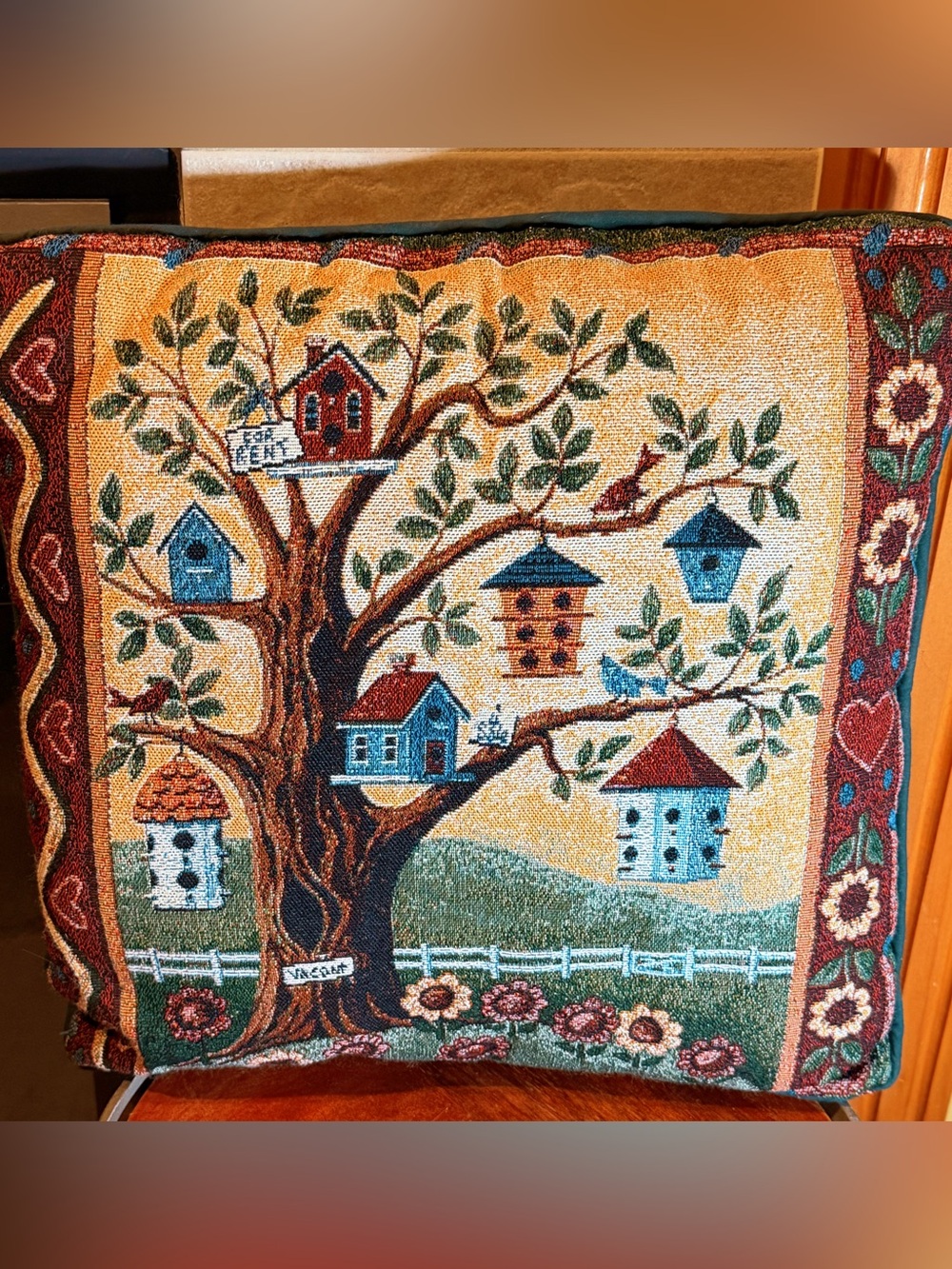 Mohawk Home Tapestry Throw Pillow Bird Houses Granny Core Cottage Double Side
